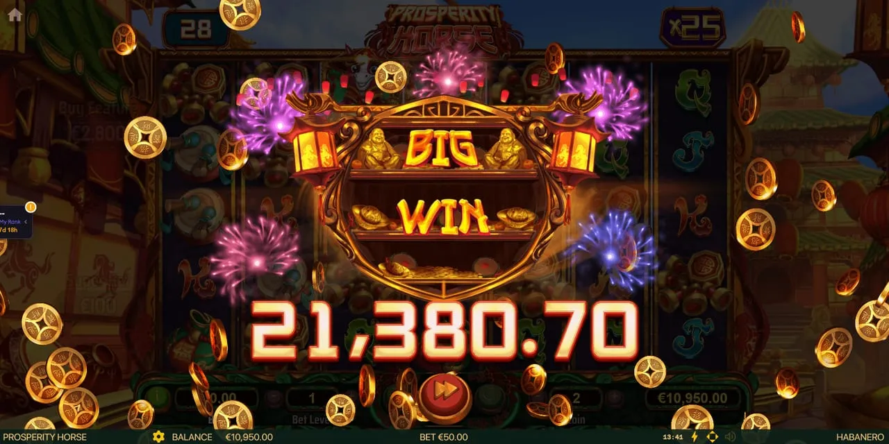 A winning Prosperity Horse spin with a combined multiplier shown above the seven-reel grid